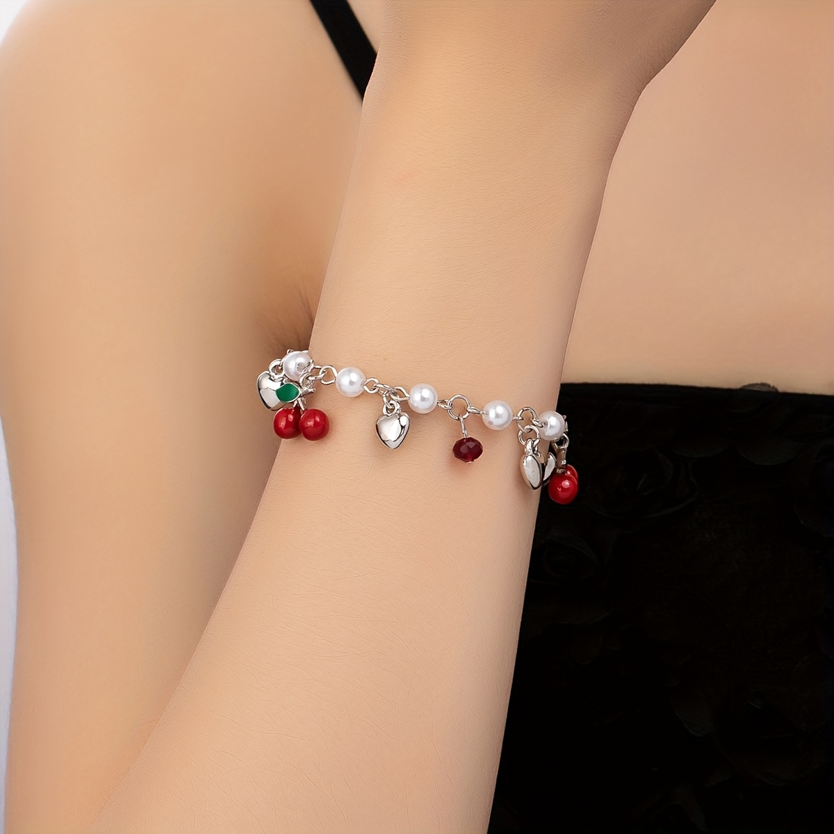 Women's Cherry Bracelet with Red Heart Pendant Anklet